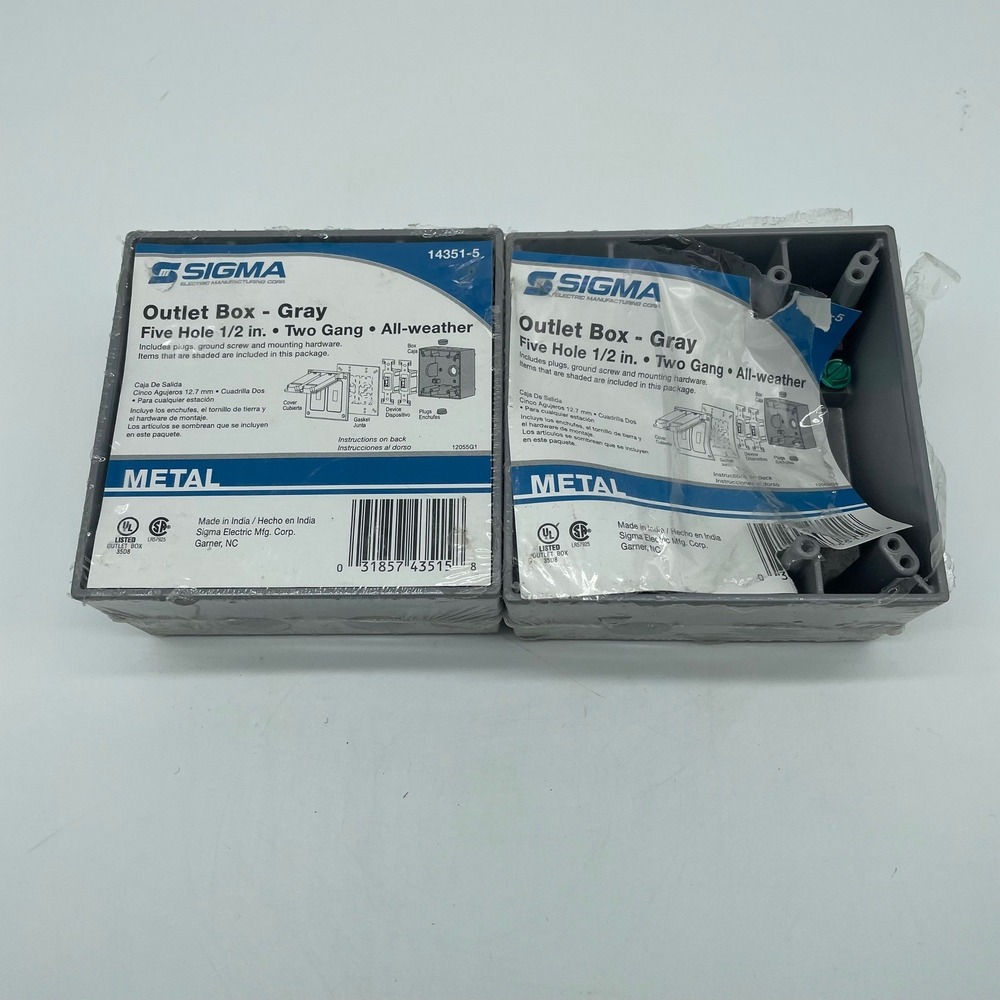 Lot of 2 Sigma Electric Weatherproof Box Gray Five Hole 1/2" Two Gang 14351-5